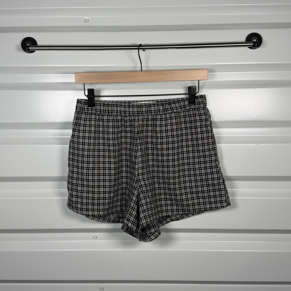 Hollister Womens Ultra High-Rise Plaid Shorts Black White Elastic Waist Small